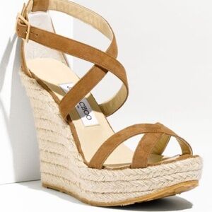Jimmy Choo Strappy Suede Wedge Espadrilles 38